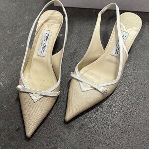 Jimmy Choo Amita 45 Slingback Pump Heels Natural & Latte